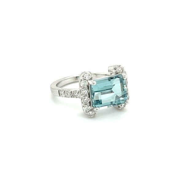 Natural Aquamarine Diamond Ring 6.5 14k Gold 6.09 TCW Certified $4,690 217095 - Picture 11 of 13